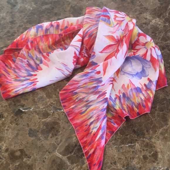VTG 10 Momme Brico Pure Silk Floral Butterfly Print Scarf - Picture 9 of 13